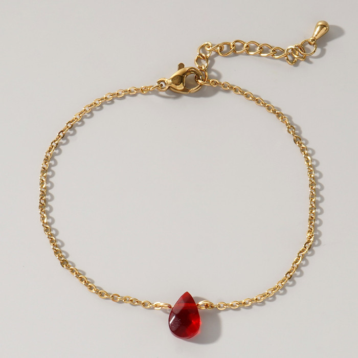 Dopamine Niche Collarbone Chain Zou Song Water Drop Shape Semi-Precious Stone Stainless Steel O-Chain Women's Bracelet Exquisite