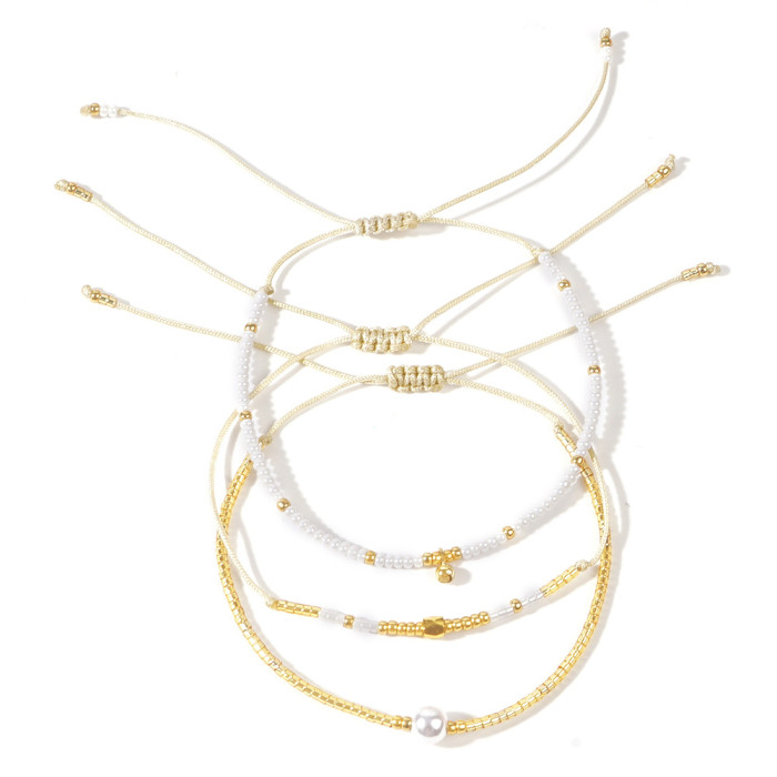 2025 New Style Personality 4-Piece Set Pearl Chain Bracelet Stackable Paperclip Chain Light Luxury Jewelry, Jewelry Sets
