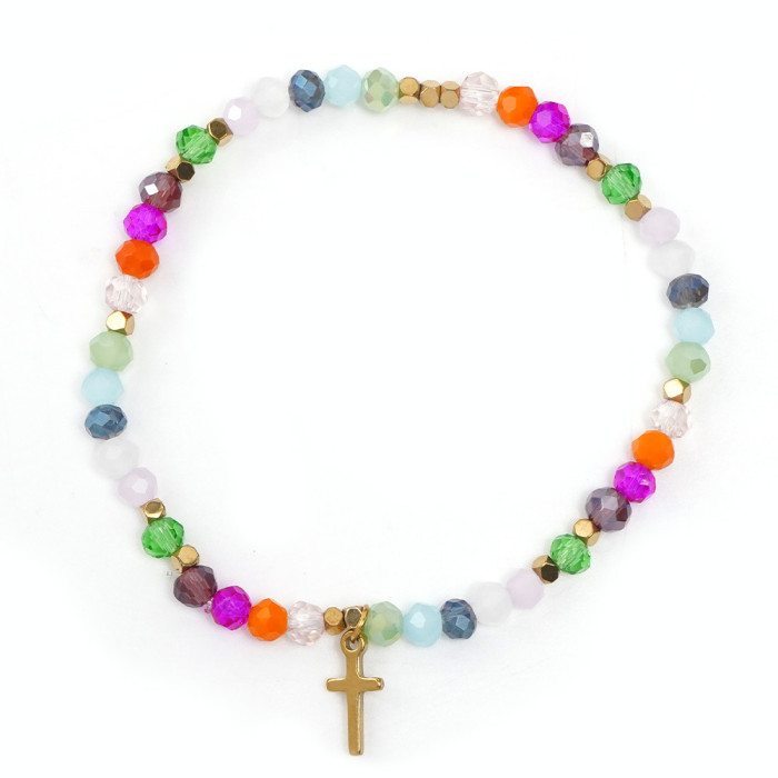Cross Natural Stone Crystal Bracelet Summer Vibrant Dopamine Jewelry Friend Best Friend Gift Bracelet Wholesale