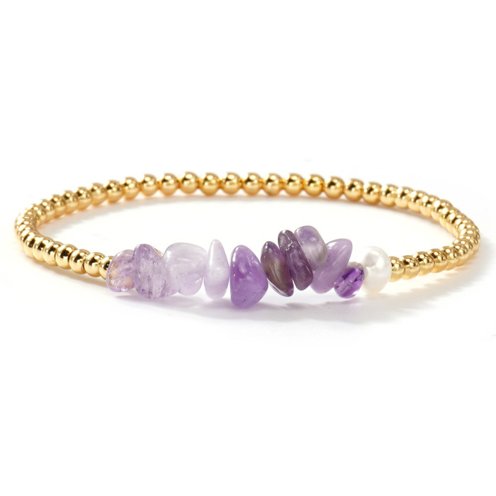 European and American Style Multi-layer Stacking Bracelet Set Imitation Pearl Amethyst Stone Gold Bead Metal Chain Ins Niche Hand Jewelry Wholesale