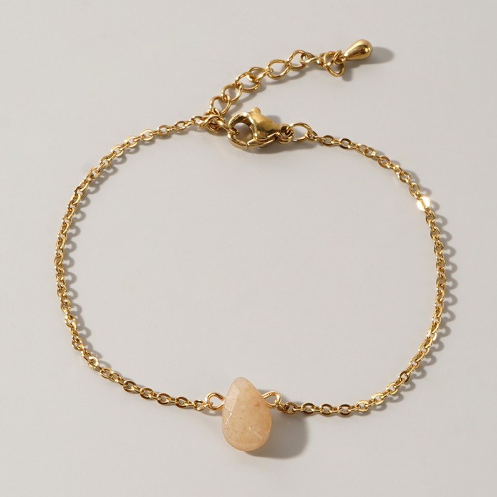 Dopamine Niche Collarbone Chain Zou Song Water Drop Shape Semi-Precious Stone Stainless Steel O-Chain Women's Bracelet Exquisite