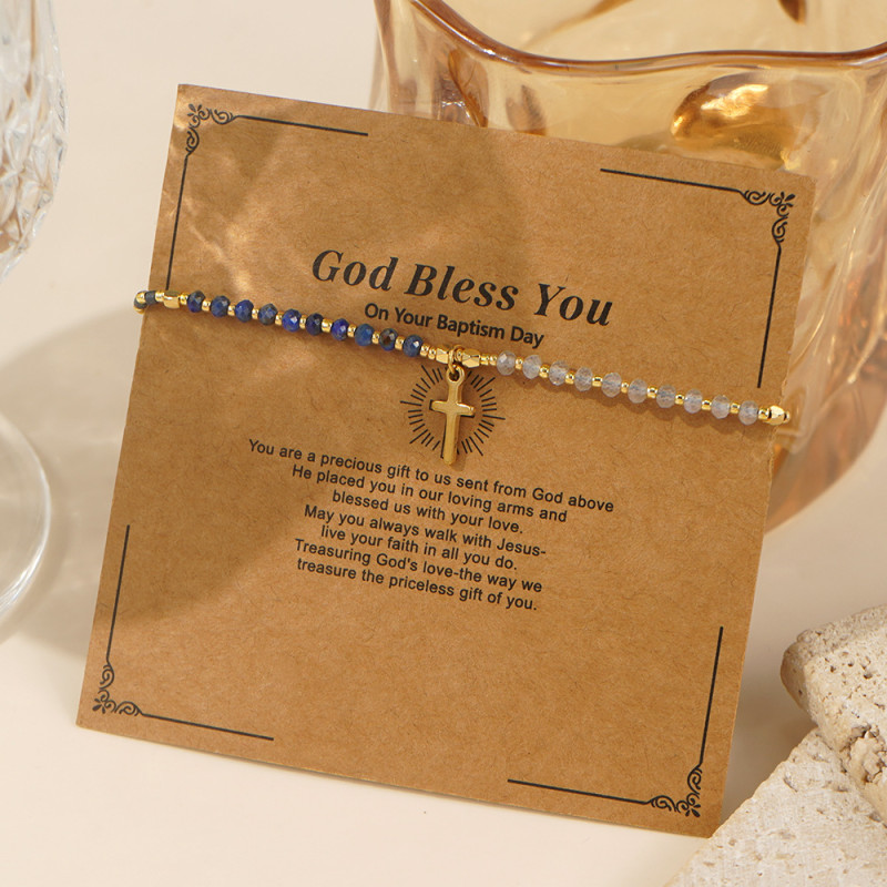 Cross-Border Hot-Selling Bohemian Style Cross Bracelet Easter Agate Light Luxury Niche Stainless Steel Pendant Jewelry