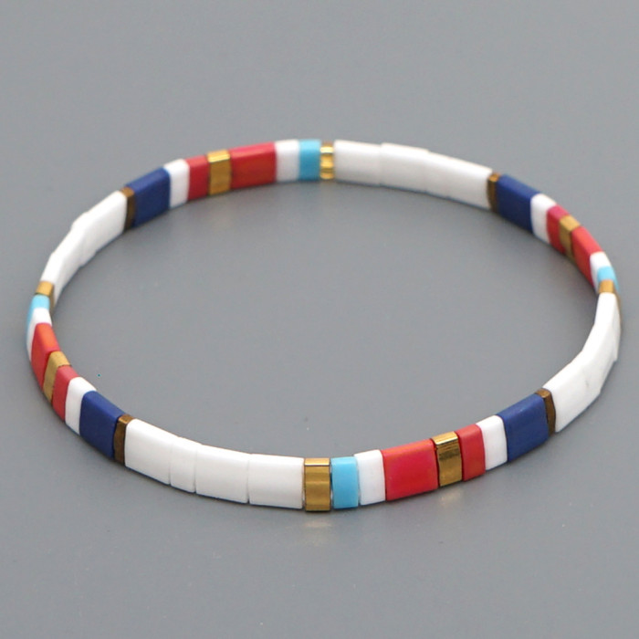 Bohemian Retro Ethnic Style Beaded Bracelet Fashion Simple Multi-layer Stacked Tila Bead Bracelet Elastic Bracelet