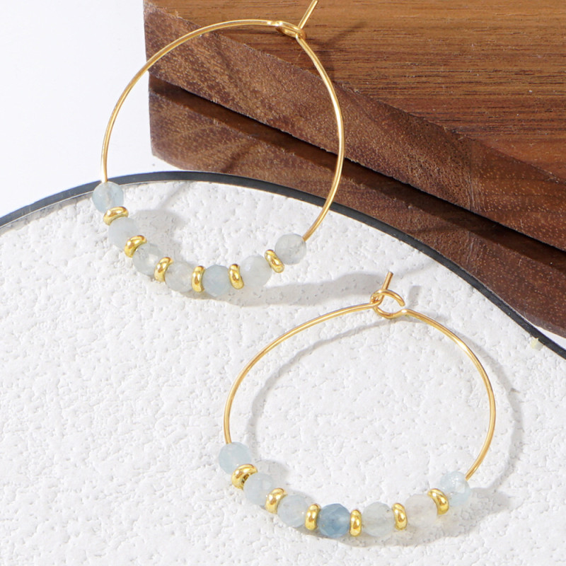 Exaggerated Personality Simple Large Circle Flat Bead Semi-Precious Stone Earrings for Women Ins Internet Celebrity Fashion Earrings