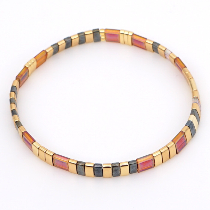 Bohemian Retro Ethnic Style Beaded Bracelet Fashion Simple Multi-layer Stacked Tila Bead Bracelet Elastic Bracelet