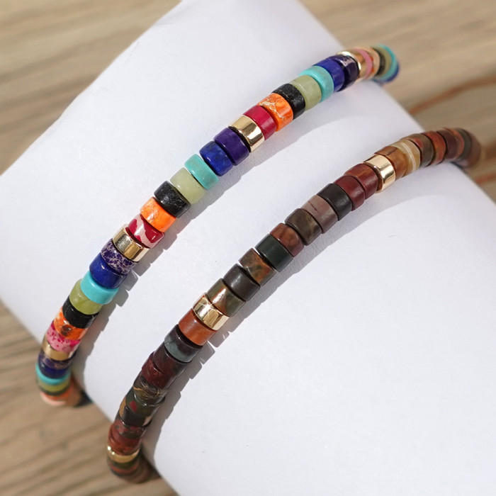 Cross-Border Cylindrical Red Pine Semi-Precious Stone Bracelet Black Gallstone Spacer Beaded Bracelet Handmade Adjustable Bracelet