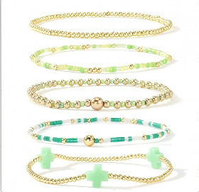 Summer Cool Beach Style Multi-layer Gold Bead Crystal Bracelet Set Hot-selling Cross Vacation Jewelry Bracelet