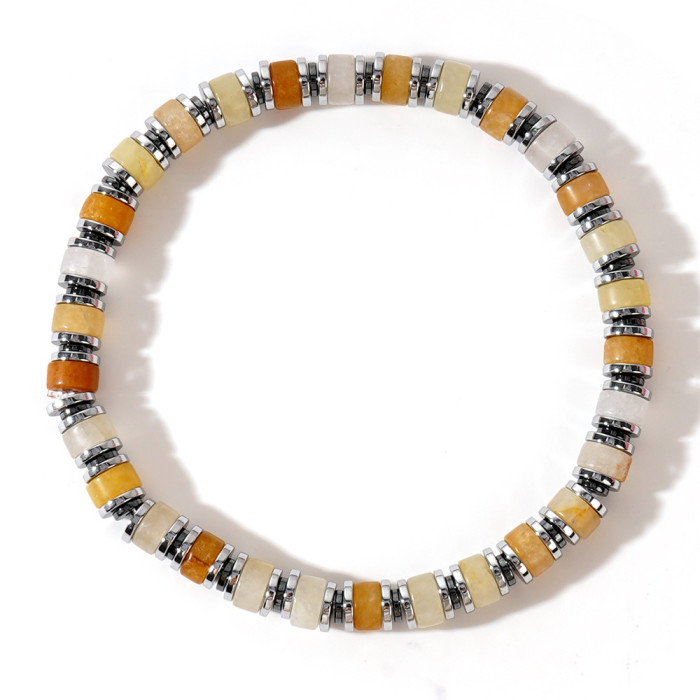 European and American Cross-Border Cylindrical Yellow Tiger Eye Black Gallstone Natural Stone Beaded Men's Bracelet Simple Retro Bracelet In Stock Wholesale