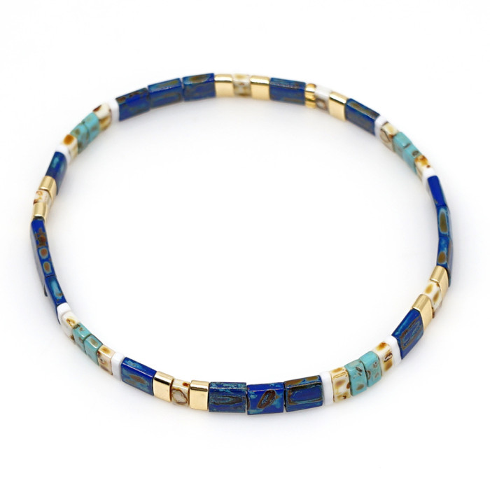 Bohemian Retro Ethnic Style Beaded Bracelet Fashion Simple Multi-layer Stacked Tila Bead Bracelet Elastic Bracelet