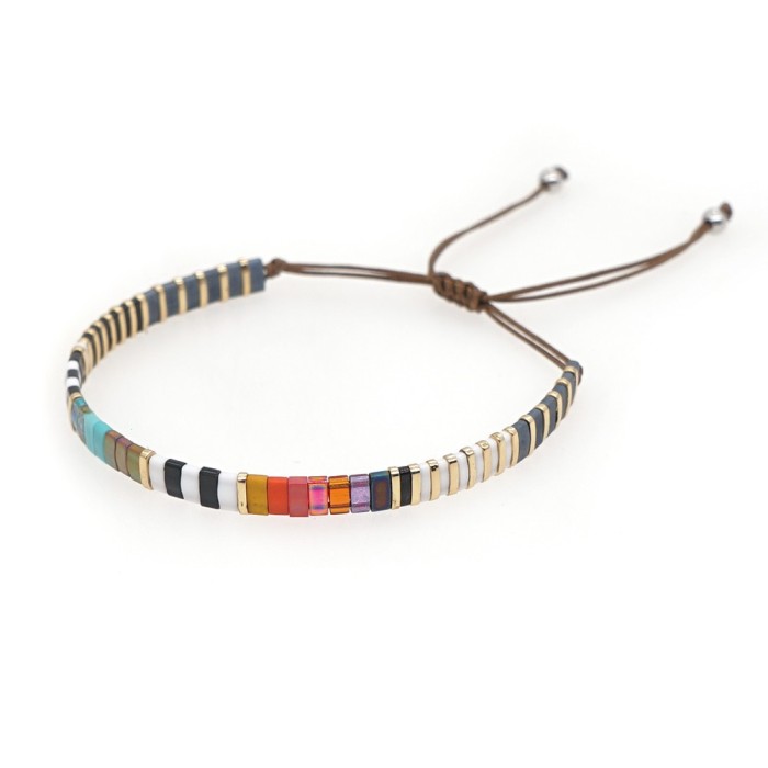 Bohemian Retro Ethnic Style Beaded Bracelet Fashion Simple Multi-layer Stacked Tila Bead Bracelet Elastic Bracelet