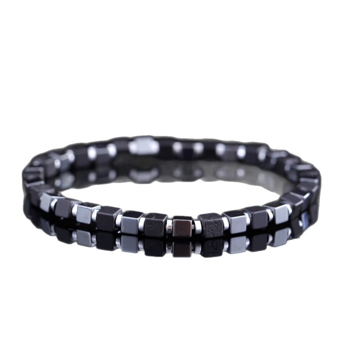 Cross-Border Men's Black Gallstone Hematite Beaded Chain Cross-Border Source Live Energy Stone Wholesale Men's and Women's Bracelets