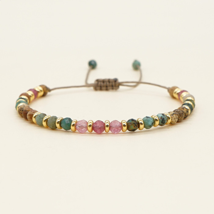 Glossy Faceted Natural Stone Bracelet with Gold Spacer Strawberry Crystal Decoration Women's Summer Gift Bracelet Wholesale