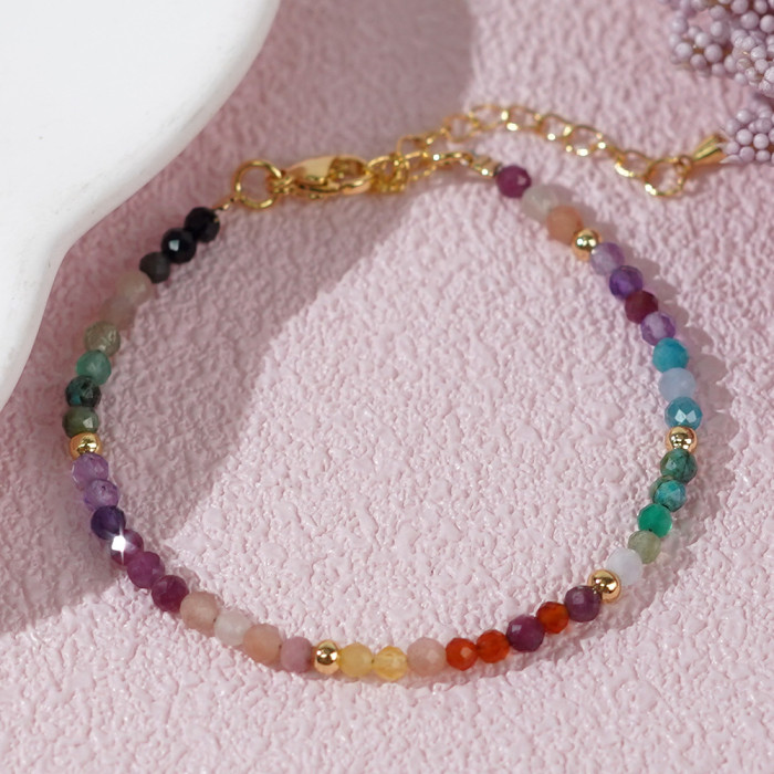 Cross-Border Hot-Selling High-End Vacation Style 3mm Colorful Natural Stone Bracelet for Women Fashionable Simple Versatile Jewelry
