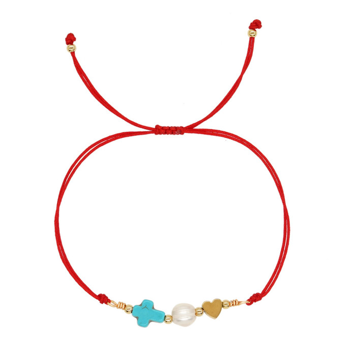 Cross Heart Pearl Bracelet 2025 Fashion Trend Lucky Red String Bracelet Summer Simple Commuting Small Hand Accessory