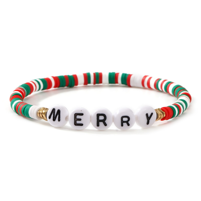 Red Green White Christmas Beaded Bracelet MERRY Letter Bell Heart Element Versatile Ins Style Hot Recommendation