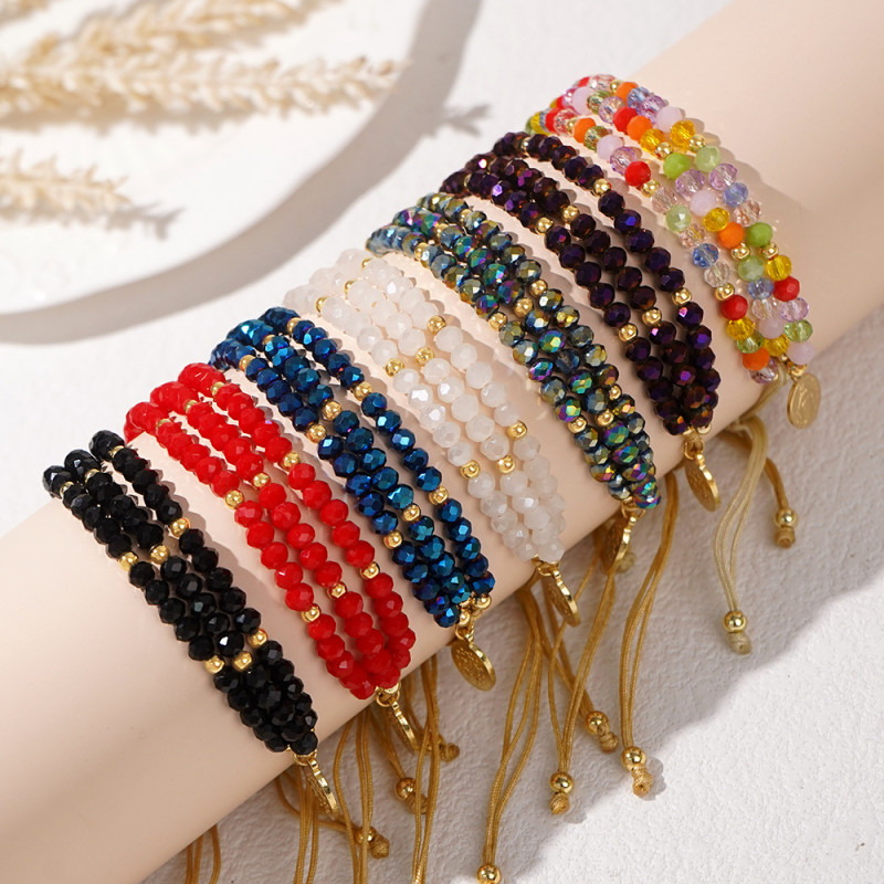 Cross-Border Hot-Selling Bohemian Style Multi-Layer Colorful Crystal Bracelet Fashion Trend Double Tail Beaded Bracelet for Women