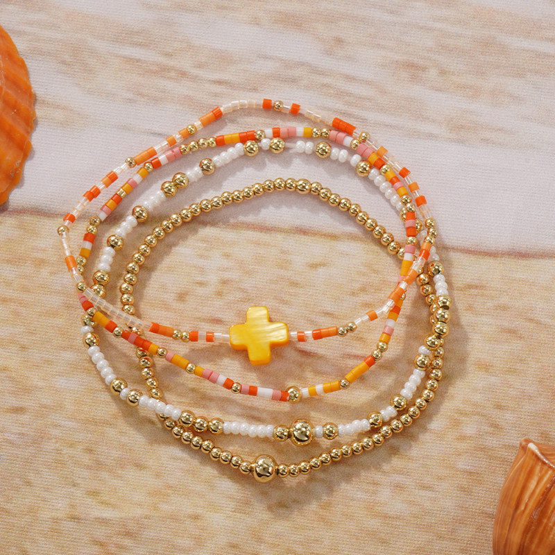 European and American Cross-Border Jewelry Dopamine Colorful Cross Beaded Bracelet Simple CCB Beaded Elastic Layered Bracelet