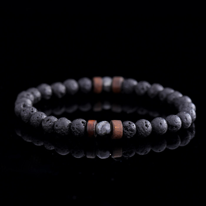 AliExpress Same Style Shining Stone Volcanic Stone Black Iron Stone Bracelet Couple Bracelets Personalized Bracelets Factory Direct Wholesale