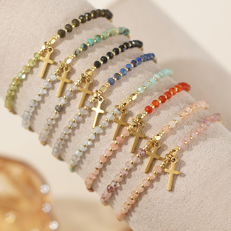 Cross-Border Hot-Selling Bohemian Style Cross Bracelet Easter Agate Light Luxury Niche Stainless Steel Pendant Jewelry