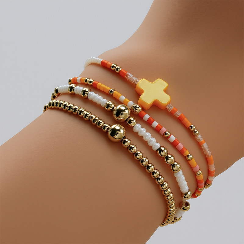 European and American Cross-Border Jewelry Dopamine Colorful Cross Beaded Bracelet Simple CCB Beaded Elastic Layered Bracelet
