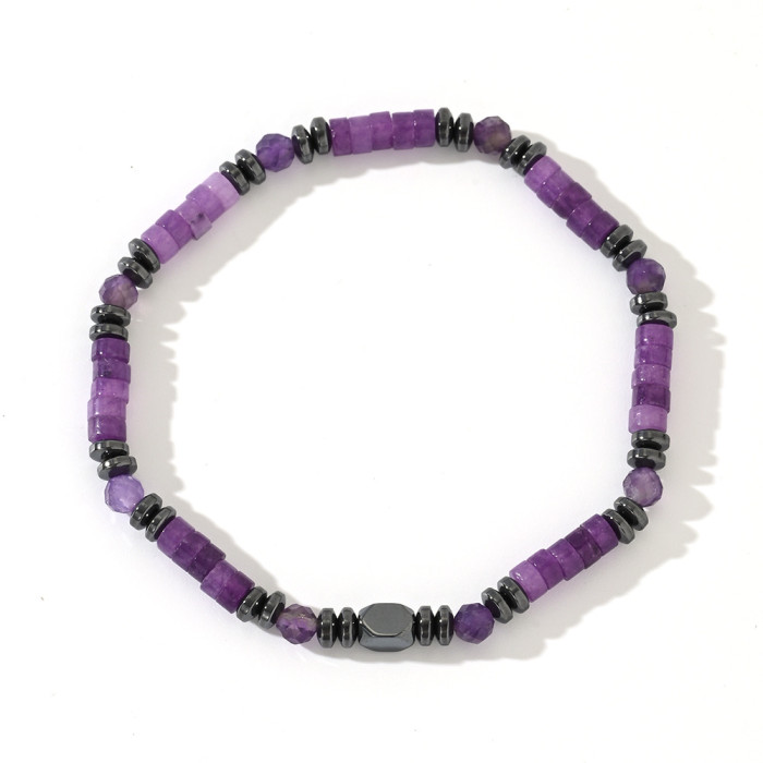 Cross-Border Natural Semi-Precious Stone Beaded Men's Bracelet Black Gallstone Spacer African Pine Cylinder Bracelet Men's Jewelry