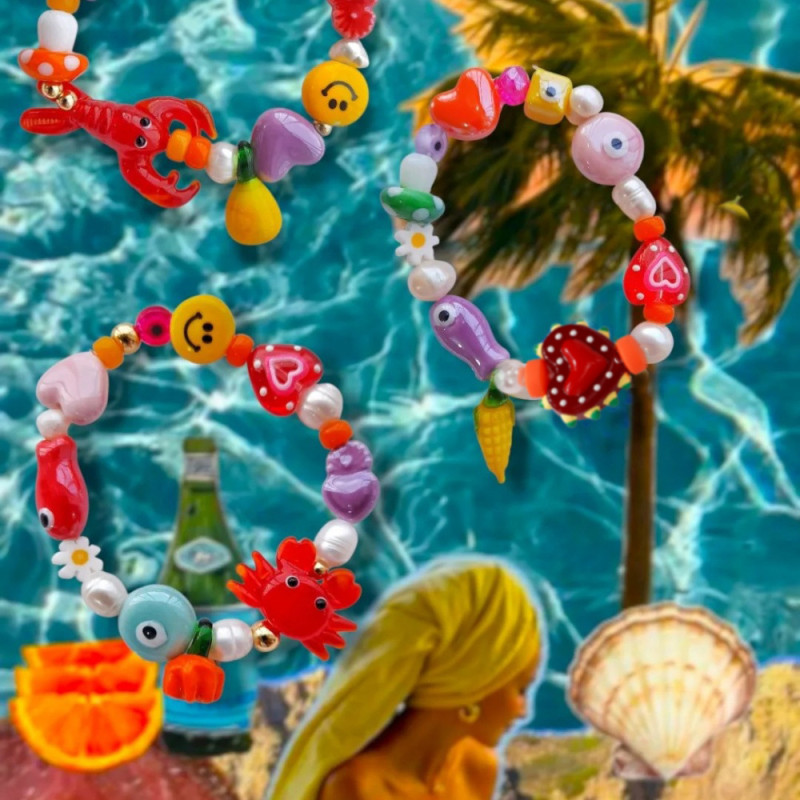 Sweet Style Mixed Color Heart Hand Jewelry Lobster Scallop Small Fish Conch Accessories Glass Eye Imitation Pearl Color Burst Beads