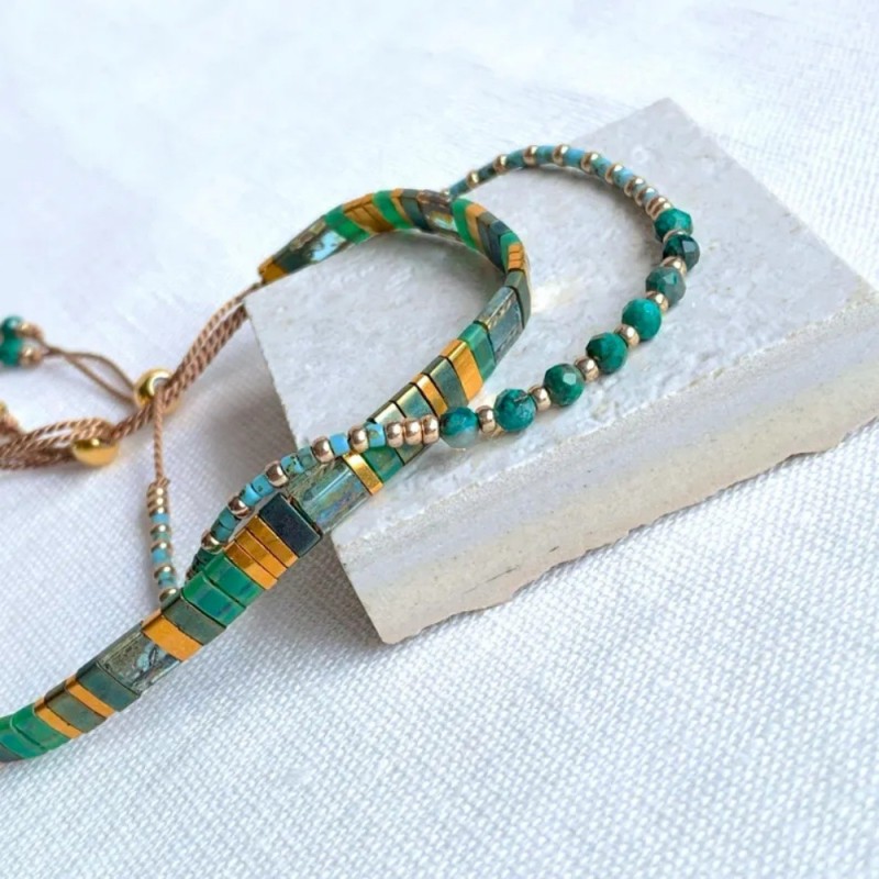 Cross-Border Hot Selling Bohemian Turquoise Bracelet Light Luxury Gold Beads Tila Beads Versatile Essential Layered Jewelry for Women
