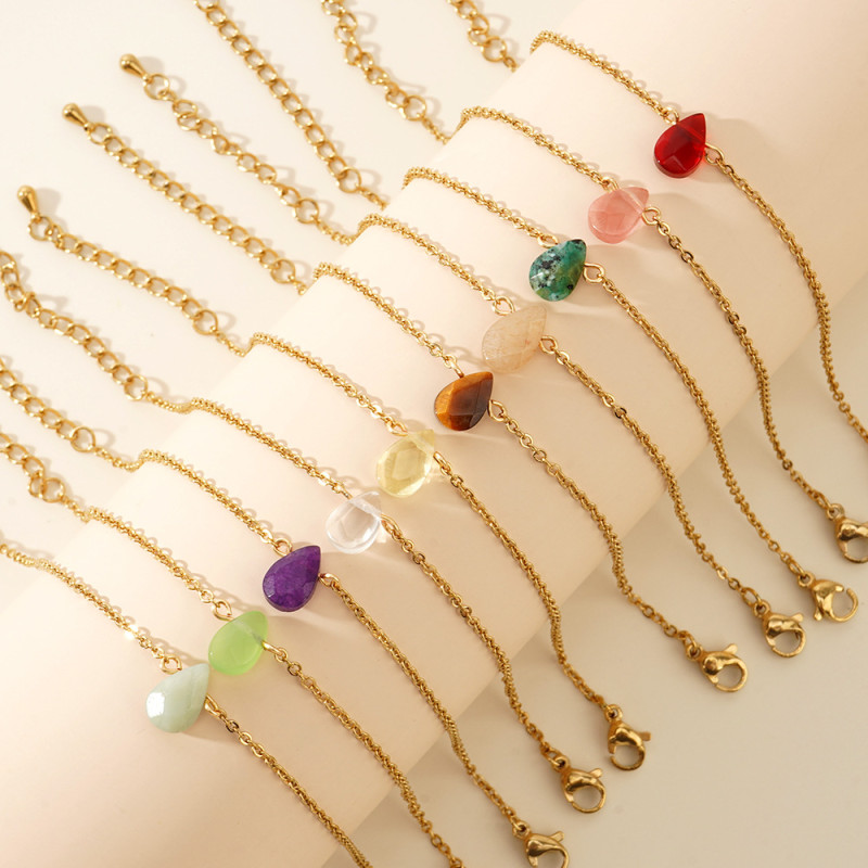 Dopamine Niche Collarbone Chain Zou Song Water Drop Shape Semi-Precious Stone Stainless Steel O-Chain Women's Bracelet Exquisite