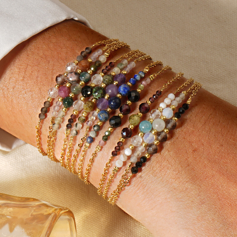 Cross-Border Hot-Selling Niche Semi-Precious Stone Bracelet Bohemian Chain Beaded Double-Layer Stacked High-End Bracelet