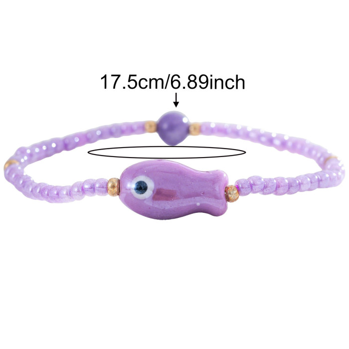 Colorful Glass Ceramic Small Fish Beaded Bracelet Summer Cute Ocean Style Versatile Bracelet Ins Hot Sale