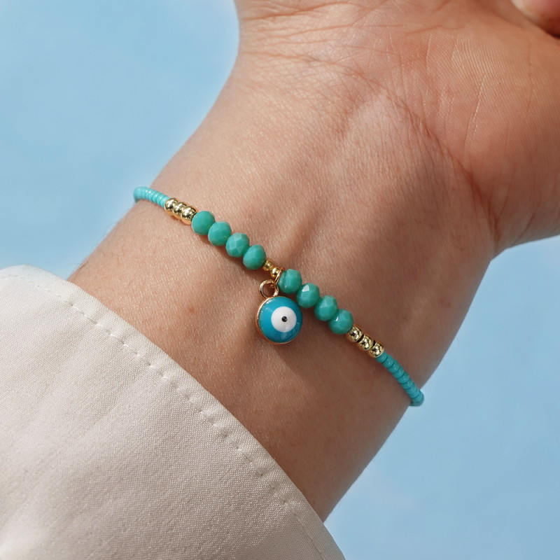 Dopamine Glass Eye Bracelet Summer Beach Vacation Style Beaded Jewelry Card Decoration Fashion Simple Bracelet