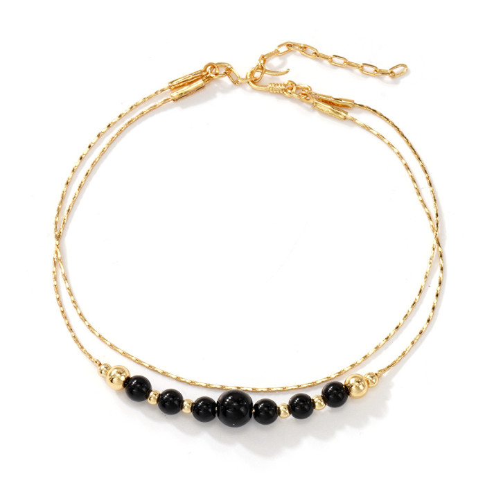 Niche Design Double Layer Black Bead Bracelet for Women, High-End Gold Chain, Ins Style Trendy Versatile Best Friend...