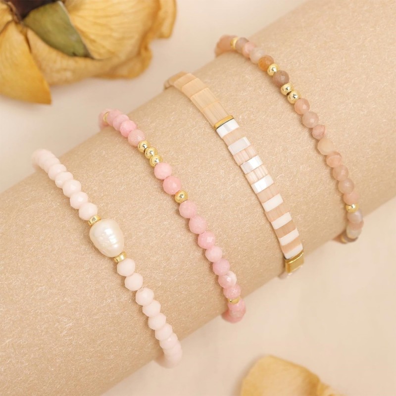 Cross-Border Hot-Selling Pink Series Pearl Bracelet Wholesale Gold Beads Multi-Layer Stacking Bracelet for Women Niche Design Jewelry