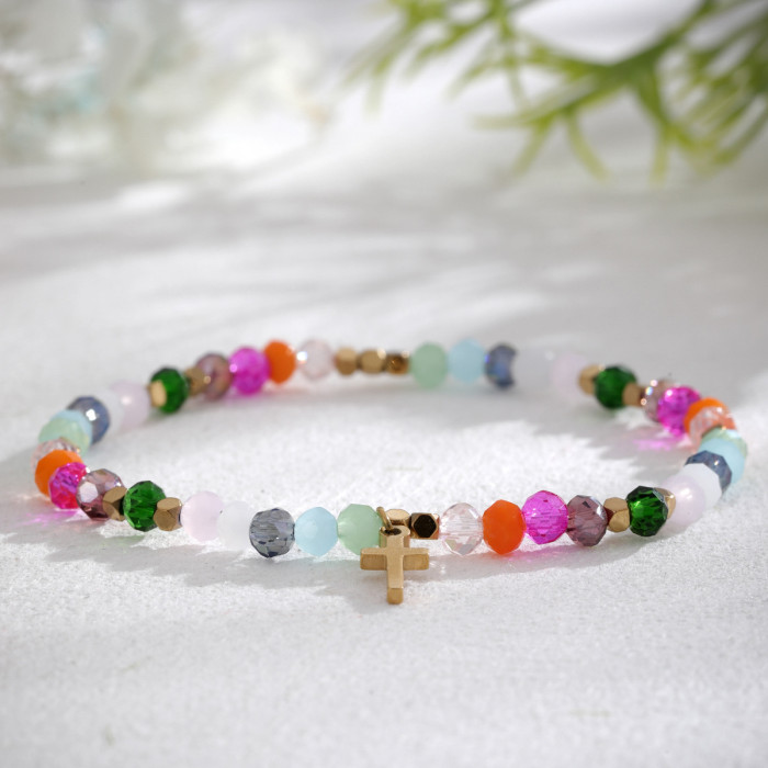 Cross Natural Stone Crystal Bracelet Summer Vibrant Dopamine Jewelry Friend Best Friend Gift Bracelet Wholesale