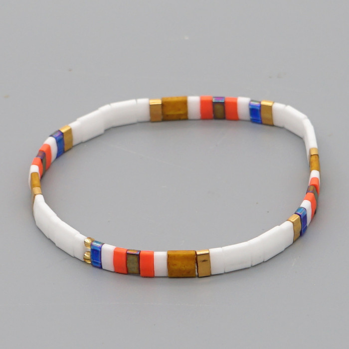 Bohemian Retro Ethnic Style Beaded Bracelet Fashion Simple Multi-layer Stacked Tila Bead Bracelet Elastic Bracelet