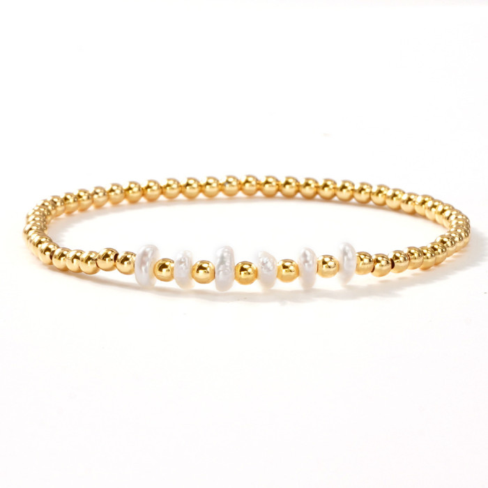 European and American Style Multi-layer Stacking Bracelet Set Imitation Pearl Amethyst Stone Gold Bead Metal Chain Ins Niche Hand Jewelry Wholesale