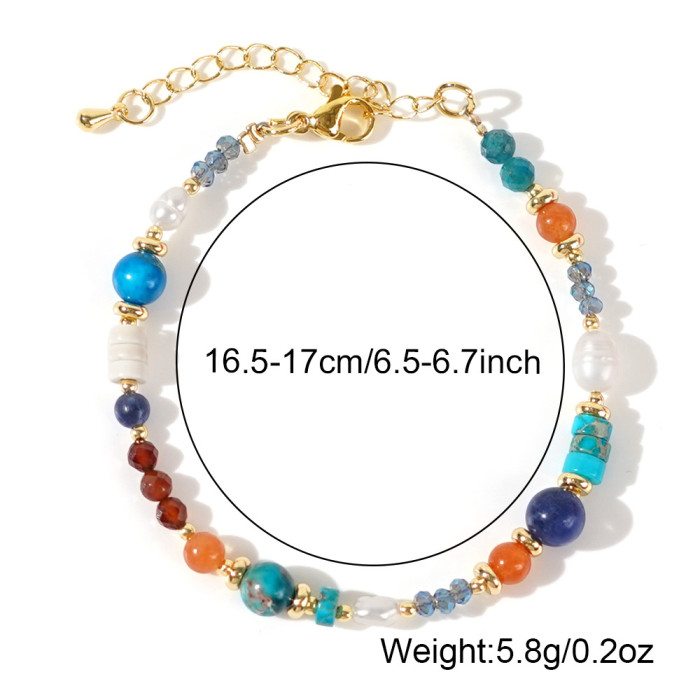 Vintage Crystal Copper Bead Bracelet Semi-Precious Stone Inlay Decoration White Pearl Blessing Gentle Style Wrist Accessory