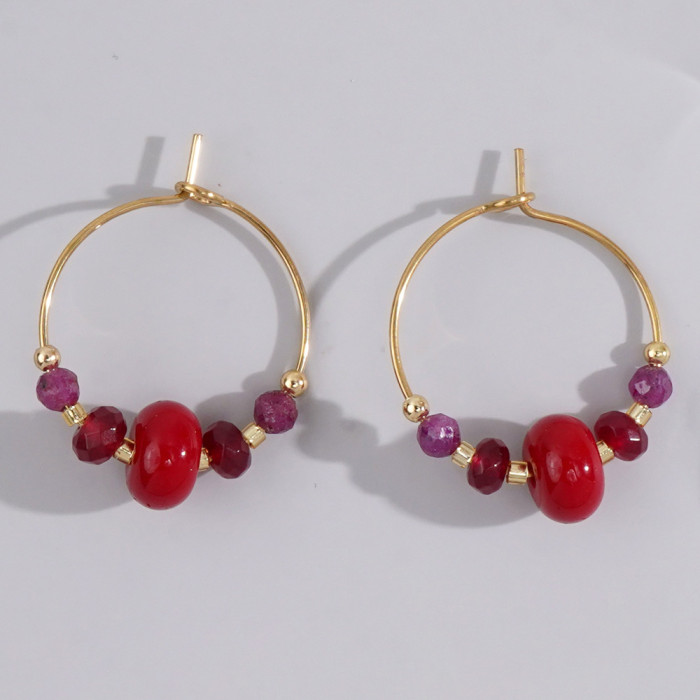 Natural Colorful Fashion High-end Luxury Abacus Bead Faceted Dongling Semi-precious Stone Women's Earrings Wholesale