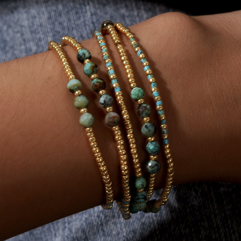 New Chinese Style Beaded Bracelet for Women, Vintage Ethnic Style, Multi-layered Natural Stone Crystal Bracelet, Hand Rope Accessory