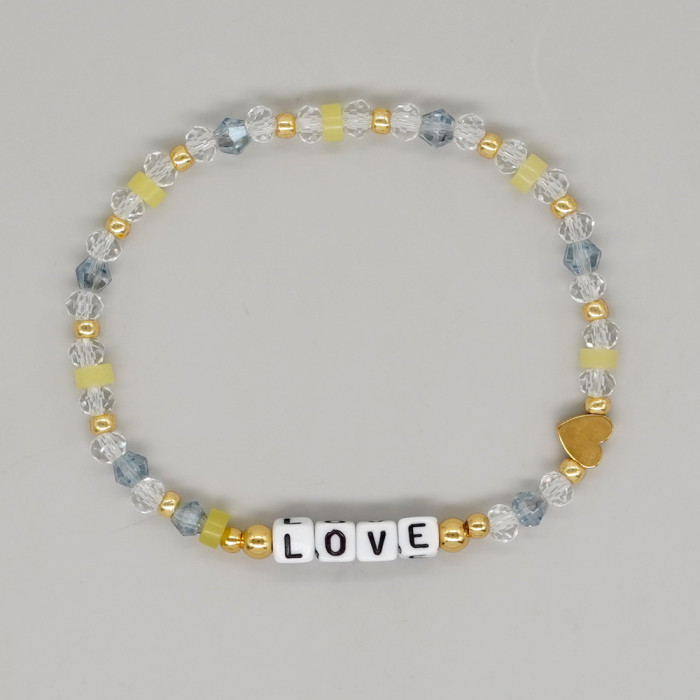 European and American Style Colorful Crystal Beaded Bracelet for Women, Heart Letter Semi-Precious Stone Mixed Couple Bracelet, Mother's Gift Jewelry