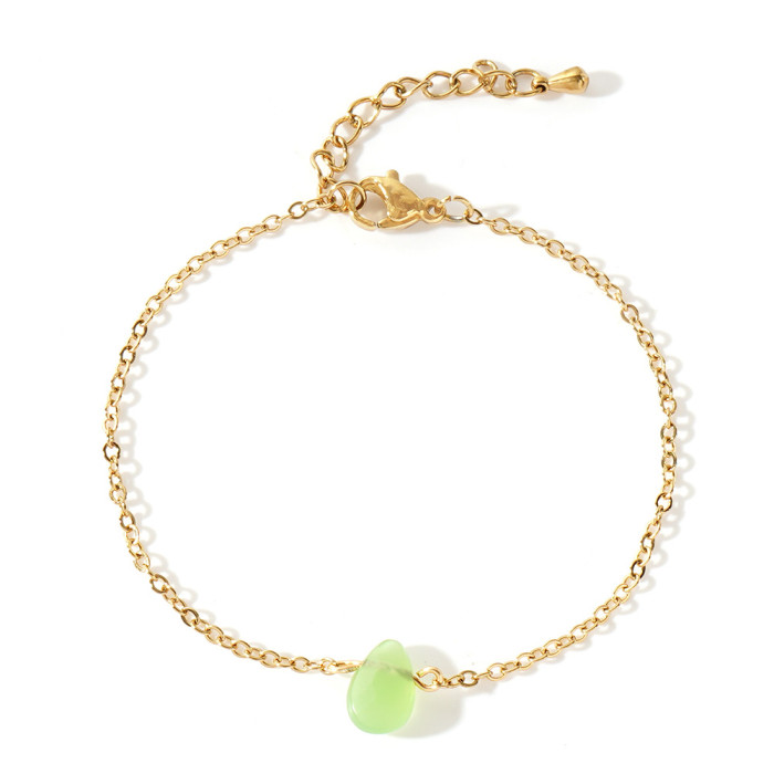 Dopamine Niche Collarbone Chain Zou Song Water Drop Shape Semi-Precious Stone Stainless Steel O-Chain Women's Bracelet Exquisite