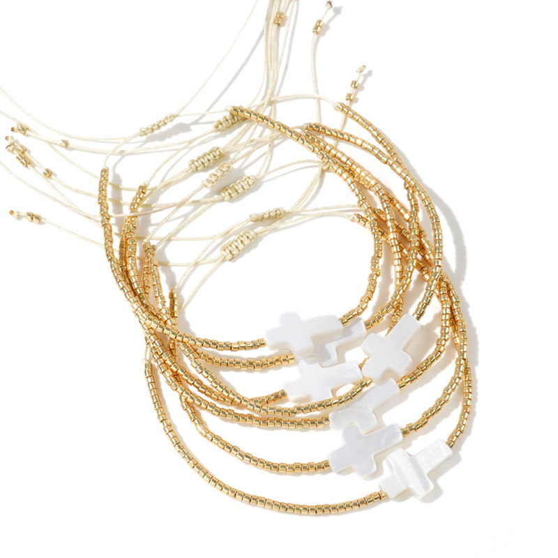 European and American INS Style New Luxury Fashion High-end Jewelry Feel Gold Cross Beaded Bracelet for Women Wholesale