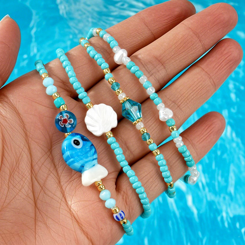 Cross-Border Original Design Blue Glass Crystal TOHO8 Bracelet Niche Quirky Shell Scallop Pearl White Bracelet