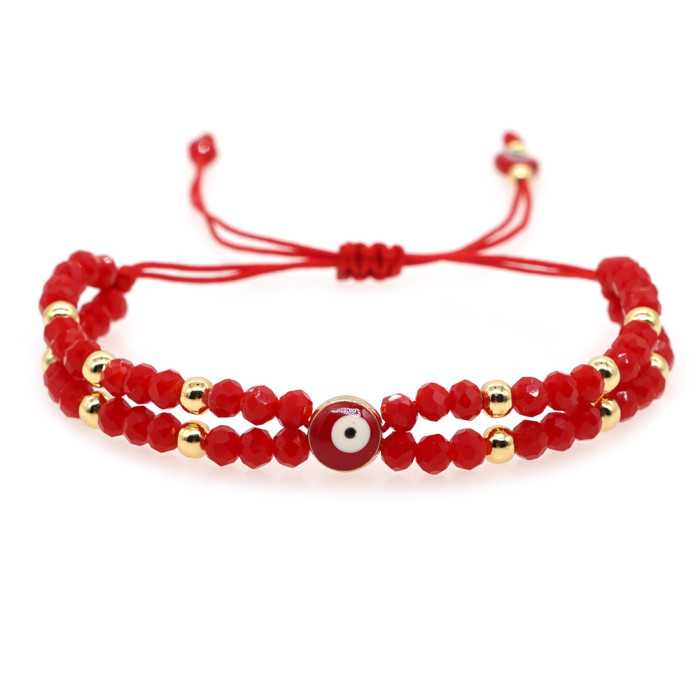 Original New Double Circle Red String Beaded Bracelet with Oil Drop Eye Accessory, Niche Wealth-Attracting Symbol Bra...