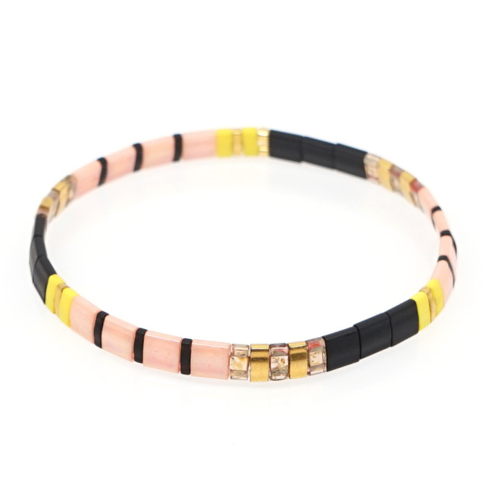 Bohemian Retro Ethnic Style Beaded Bracelet Fashion Simple Multi-layer Stacked Tila Bead Bracelet Elastic Bracelet