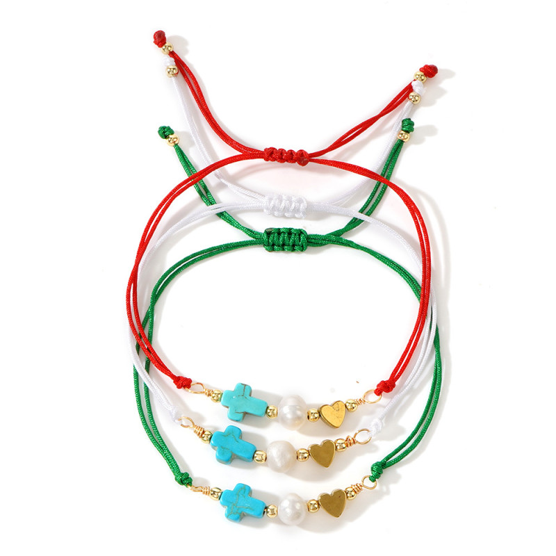 Cross Heart Pearl Bracelet 2025 Fashion Trend Lucky Red String Bracelet Summer Simple Commuting Small Hand Accessory