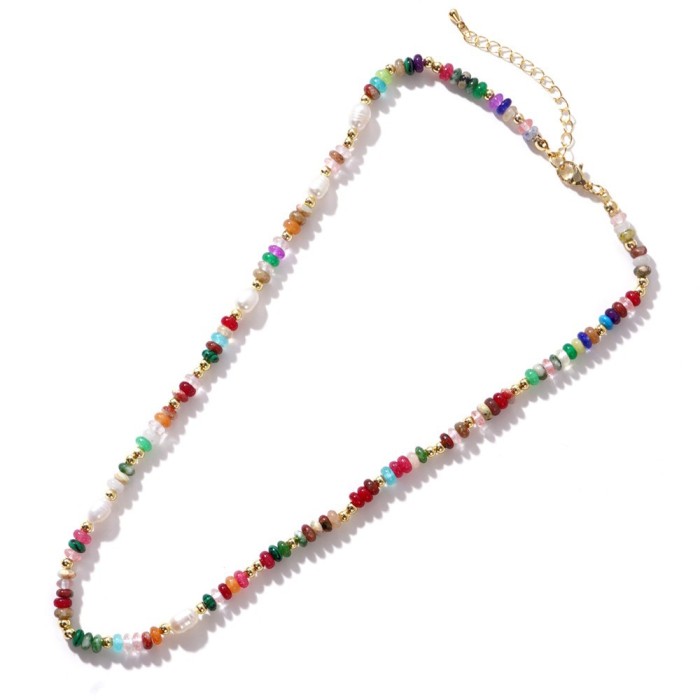 Cross-Border Hot Selling Ins Popular Simple Fashion Summer Beach Style Spacer Beads Colorful Abacus Beads Semi-Precious Stone Necklace
