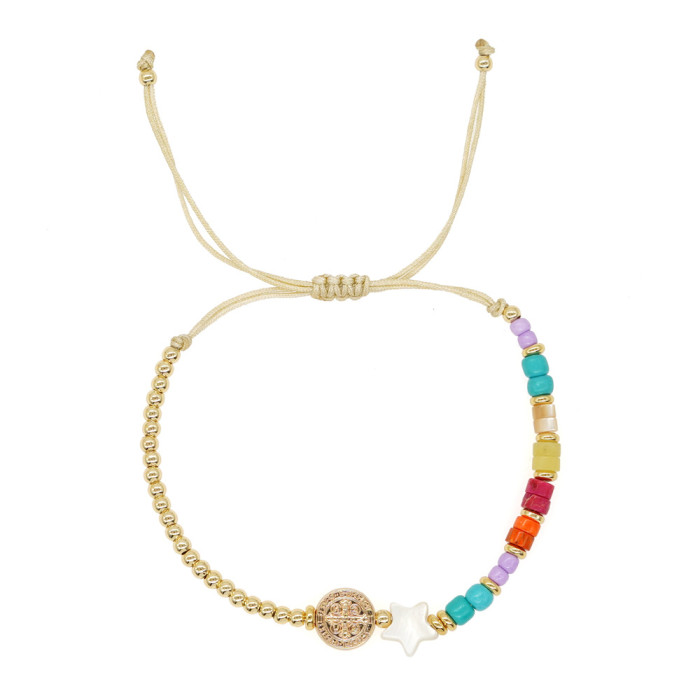 European and American Cross-Border Vintage Style Simple Niche Hand Jewelry Jesus Round Pendant with Handmade Chain Natural Stone Bracelet for Women