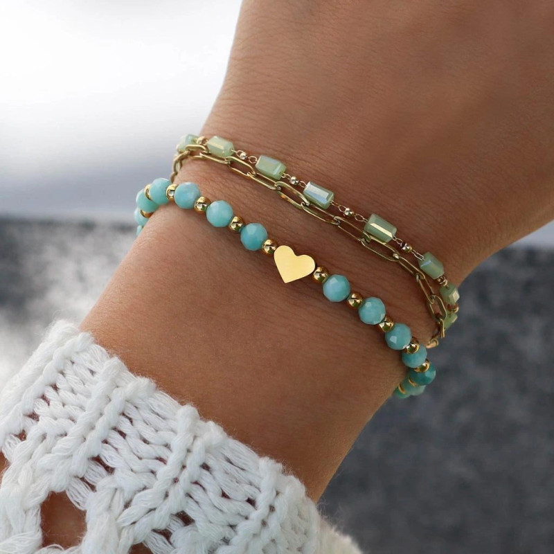 Simple Gold Heart Beaded Bracelet for Women Natural Stone Niche Design Best Friend Jewelry Holiday Gift Wholesale