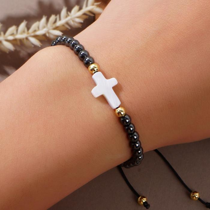 Jewelry Shell Cross Black Gallstone Beaded Bracelet Cross Easter Card Wholesale